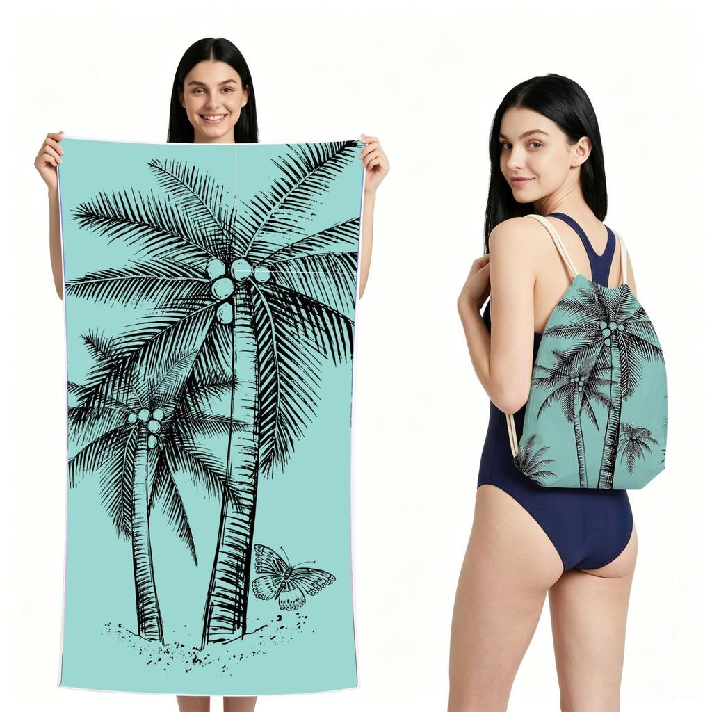 2 in 1 Microfiber Quick Dry Beach Towel Bag Convertible Foldable Printed Bath Towel Backpack
