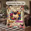 Pug Theme Throw Blanket Custom Name Text Personalized Blanket Soft Cozy Blanket for Home Sofa Bed