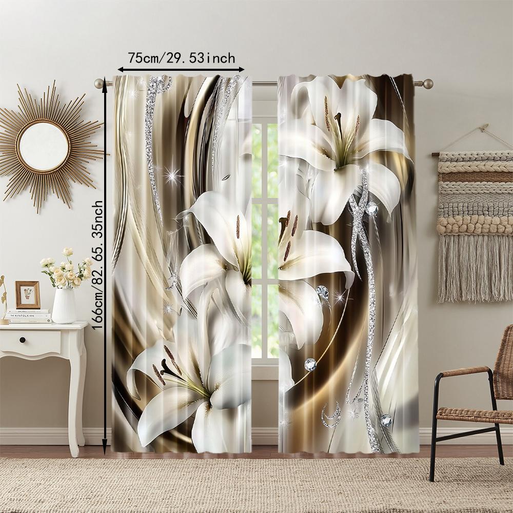 2Pcs Flower Window Curtains For Living Room Dining Room Study Office Window Treatment Home Decor Design For Privacy