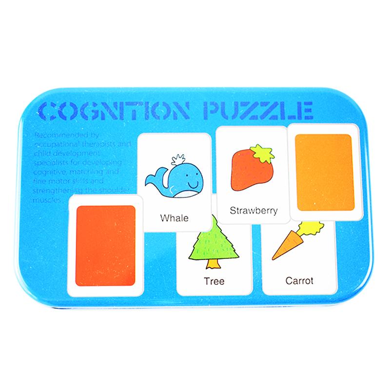 Children's Literacy Cognitive Card Iron Box Early Education Animal Fruit Transportation Matching Card Puzzle Educational Toys