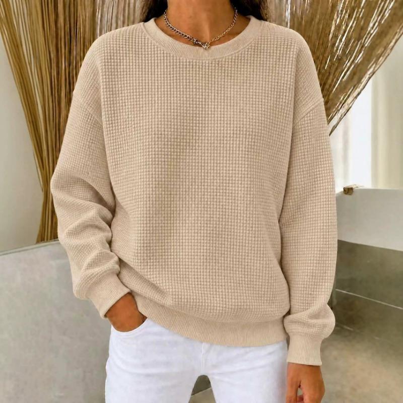 Women S Round Neck Loose Fit Casual Solid Color Long Sleeve T Shirt