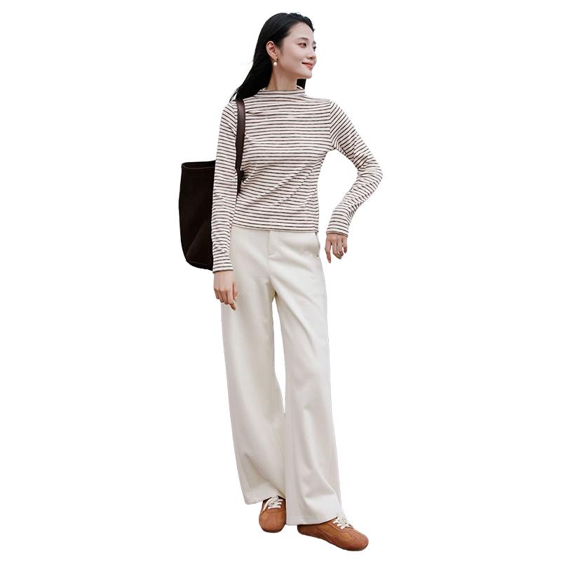 Xiangying Women's High-Waist Drape Wool-Blend Straight-Leg Pants
