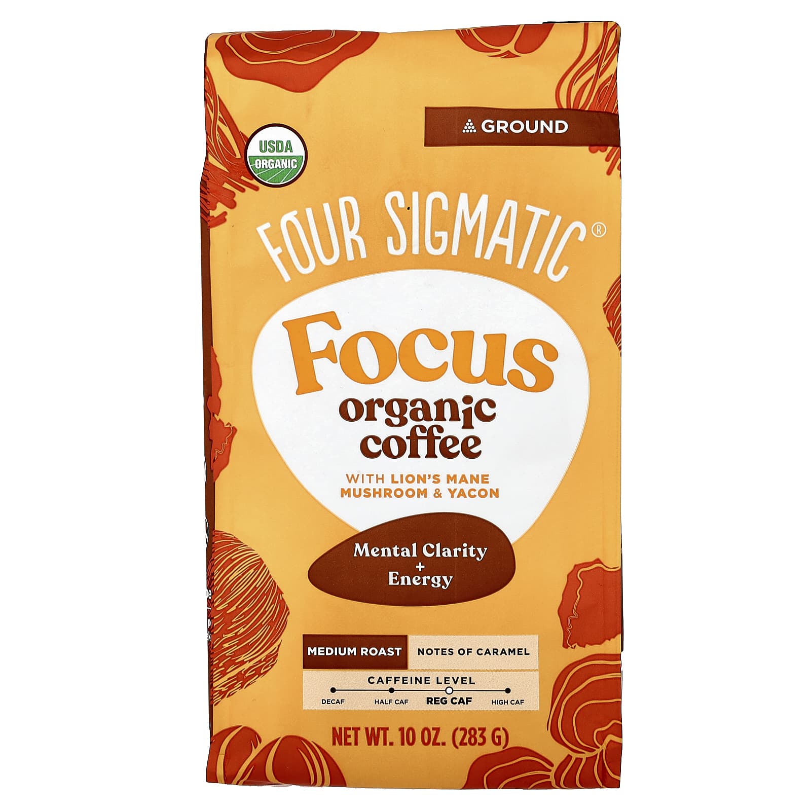 

Four Sigmatic, Focus, Organic Coffee, with Reishi Mushroom and Yacon, Ground Coffee, Medium Roast, 283g (10oz)