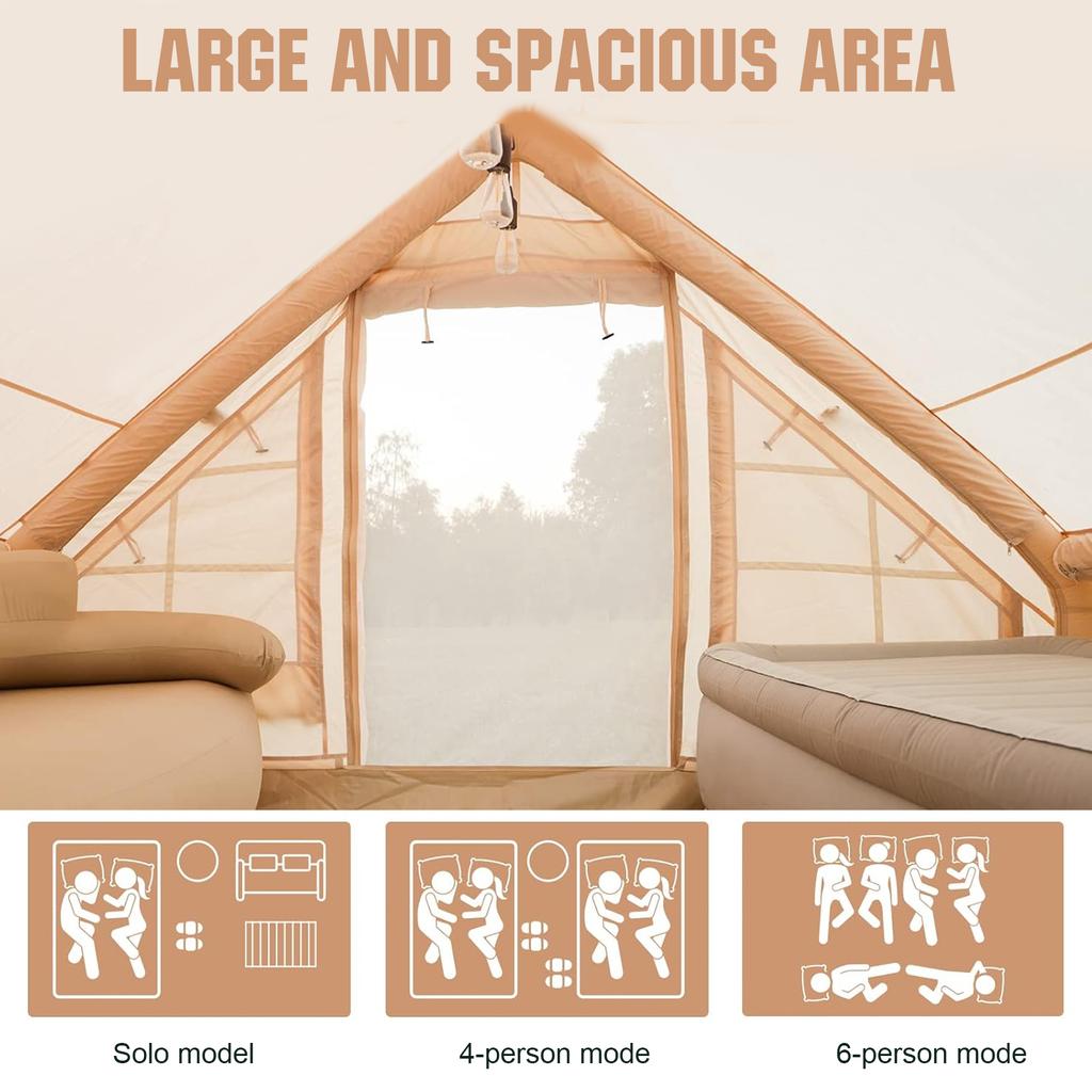 4-6 Person Auto Air Tent with Hand Pump Instant Camping Spacious Cabin Windproof Waterproof Outdoor Shelter for Hiking Travel
