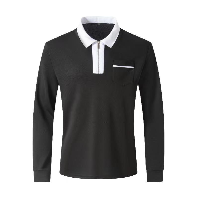 Neues Herren Herbst Langarm Revers Mode Schlank Tasche Herren Spleiß T-Shirt Polo Oberteile