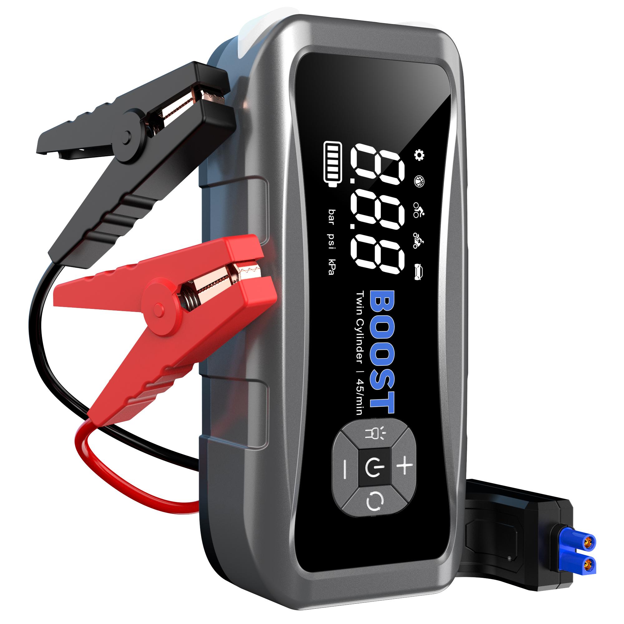20000mAh Car Jump Starter Air Pump 12V Professional Auto Booster Gas&Diesel Battery Starter 4000A Portable Splitter Battery Grey 10000mAh