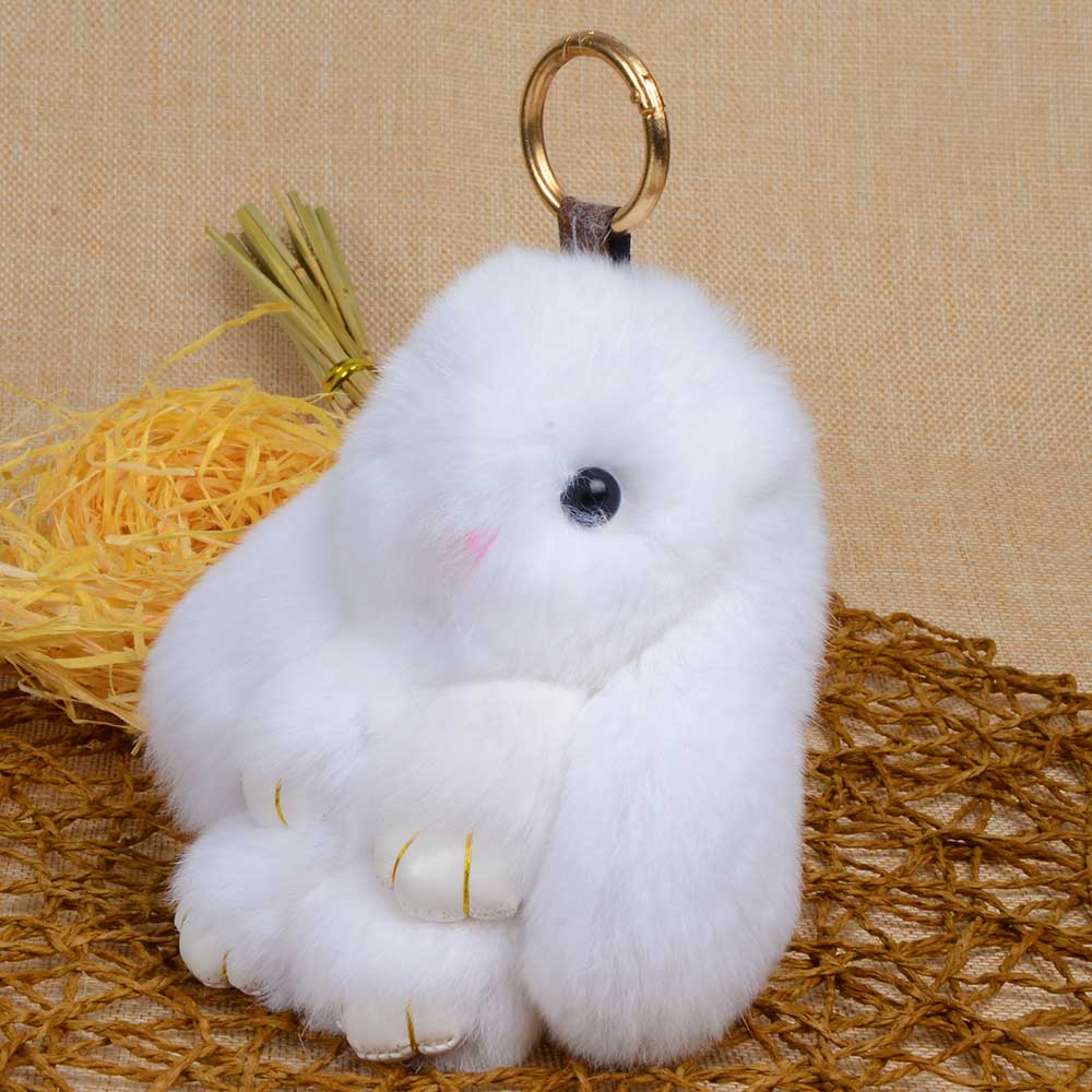 LFPU Genuine Bunny Pendant Keychain Real Rex Rabbit Shape Fur Keychain Fluffy Bag Car Charm Key Ring Jewelry For Women