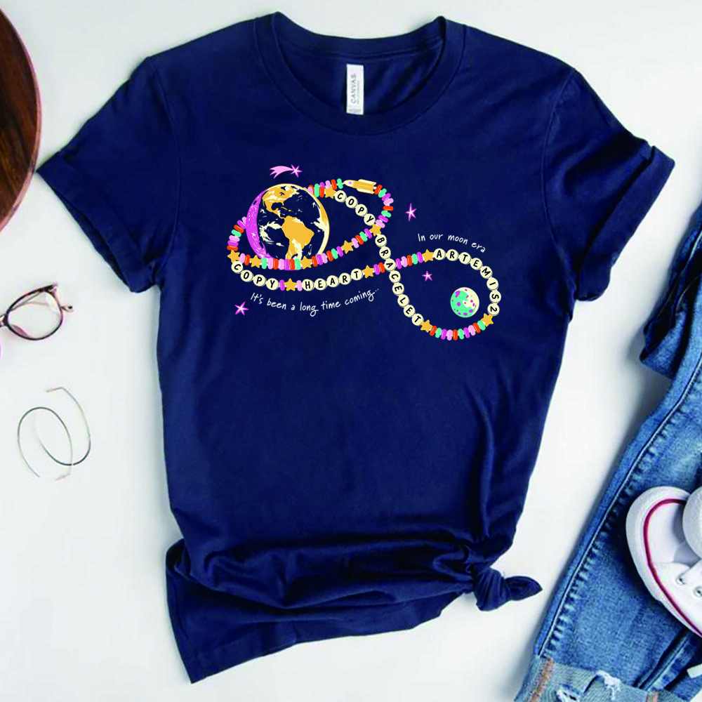 Vintage Kopi Hjerte T-shirt Kopi Armbånd T-shirt Artemis II Mission Skjorter Rum T-shirts Unisex Korte Ærmer Afslappede Toppe Fans Gaver