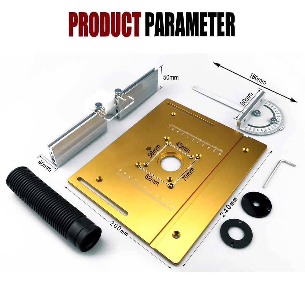 Aluminium Router Table Insert Plate Woodworking Trimmer Electric Wood Milling Flip Plate With Miter Gauge for DIY Working Benche