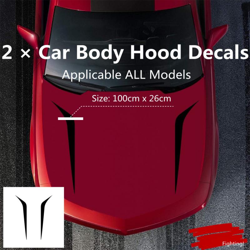 2Pcs Black Universal Racing Auto Hood Stripes Decal Sticker For Car SUV Truck