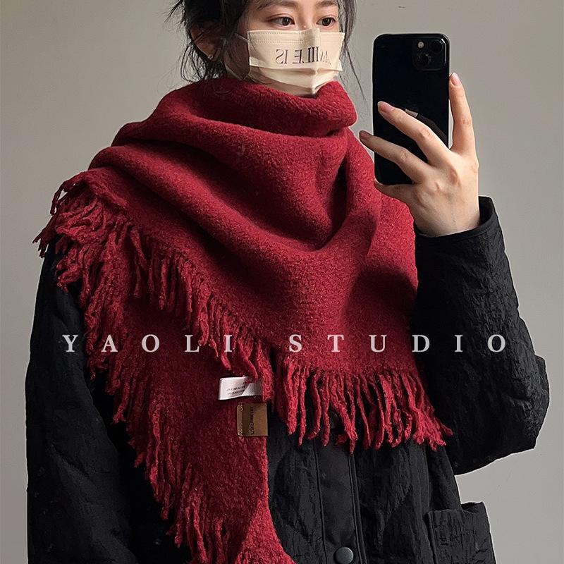Fringed Triangular Scarf A Warm and Cold Proof Shawl  Scarf and Scarf for Women in Autumn and Winter