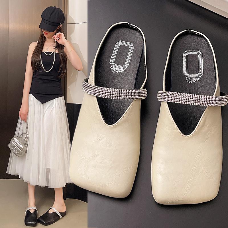 Women Mules Shoes Flats Slippers New Casual Square Toe Sandals Summer 2025 Slingback Woman Flip Flops Zapatillas Mujer