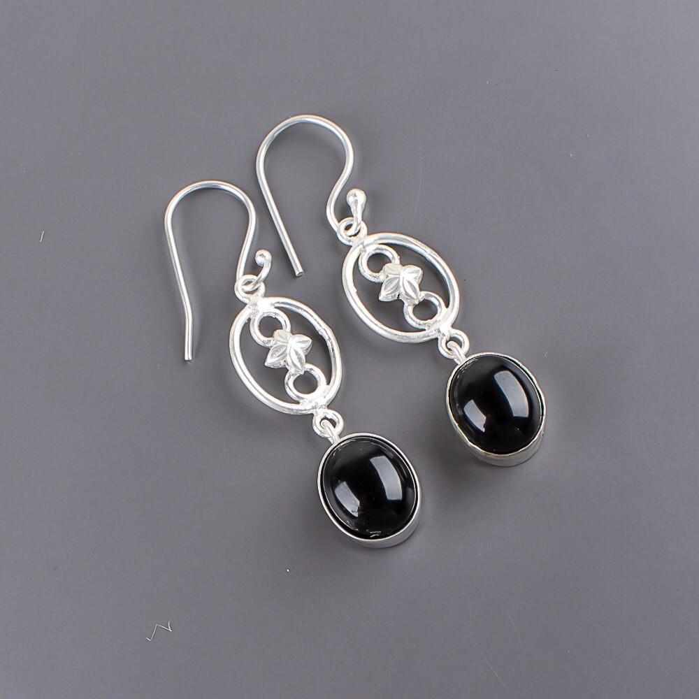 Black Tourmaline Gemstone 925 Sterling Silver Jewelry Handmade Earrings 2.00" EE-17-25