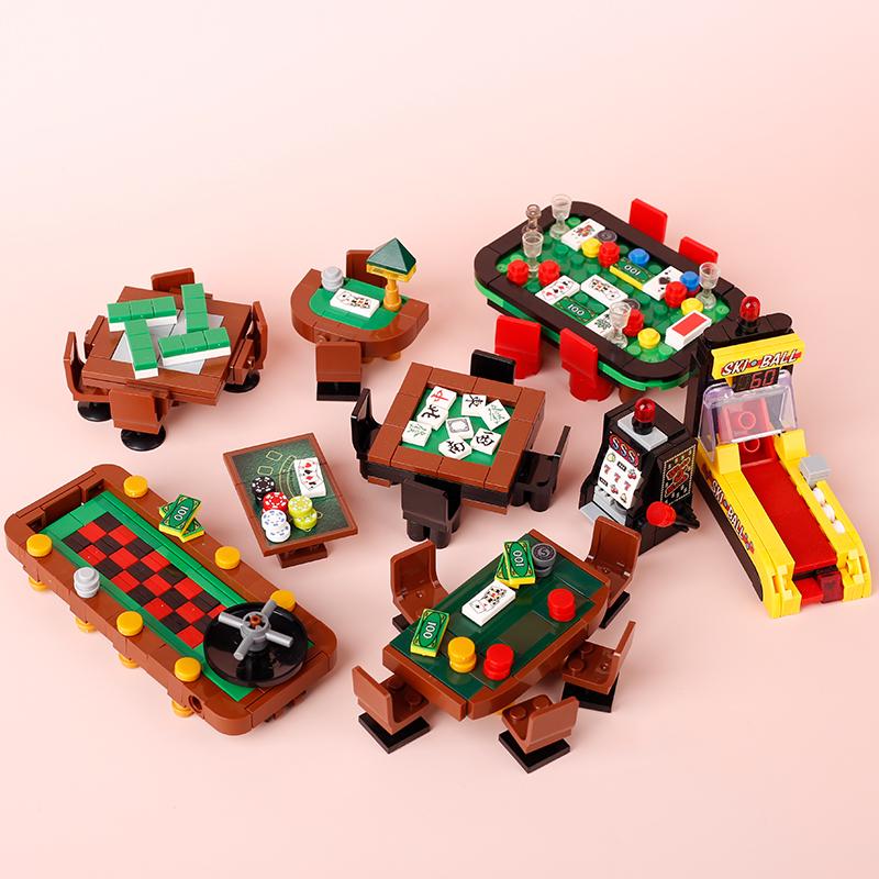 Interesting Toys Moc City Casino Building Blocks Poker Table, Ski Ball, Card Machine & Chess Board Bricks Toy Set