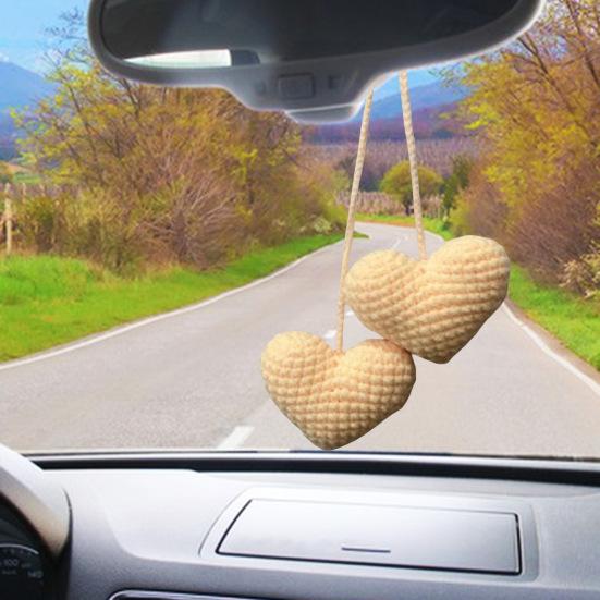 Háčkovaný přívěsek ve tvaru srdce s dvojitým srdcem, závěsná dekorace s láskou, přívěsek ve tvaru srdce, šňůrka na přívěsek do auta, zrcadlo, záclony, tašky, klíčenky