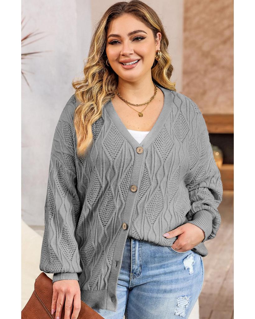 Azura Exchange Gray Plus Size Knitted Hollow Out Button Up Cardigan