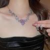 Luxury Rhinestone Leaf Flower Clavicle Necklace & Earring Set for Women