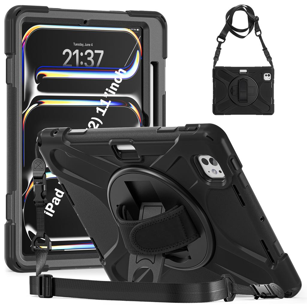 360 Rotating Case Universal for IPad Pro11 2025 M5 2024 M4 A3357 A3358 A3359 A2836 A2837 A3006 Rugged Stand Cover Shoulder Strap