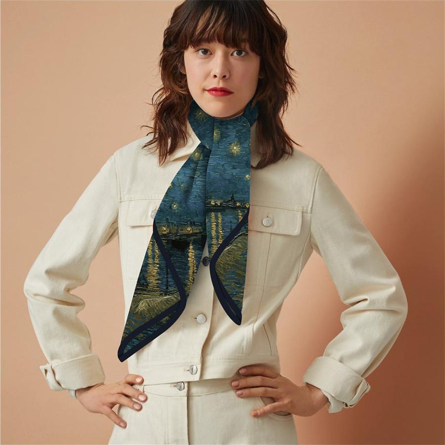 Silk Scarf Women Star Night Print Square Scarves Head Echarpes Silk Foulards Femme Wraps Beach Shawls Bandana Lady Hijabs 90CM