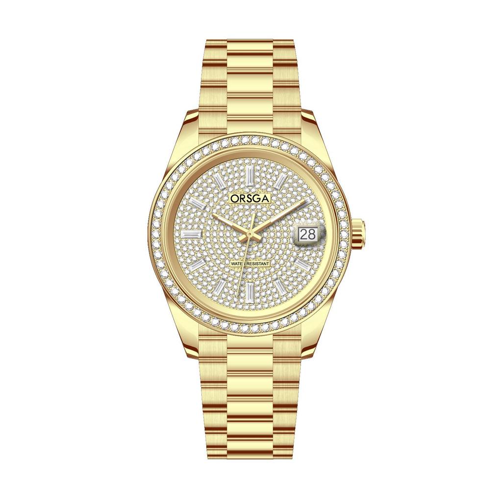 ORSGA Men's Luxury Quartz Watch with Star Design and Colored Diamond Accents