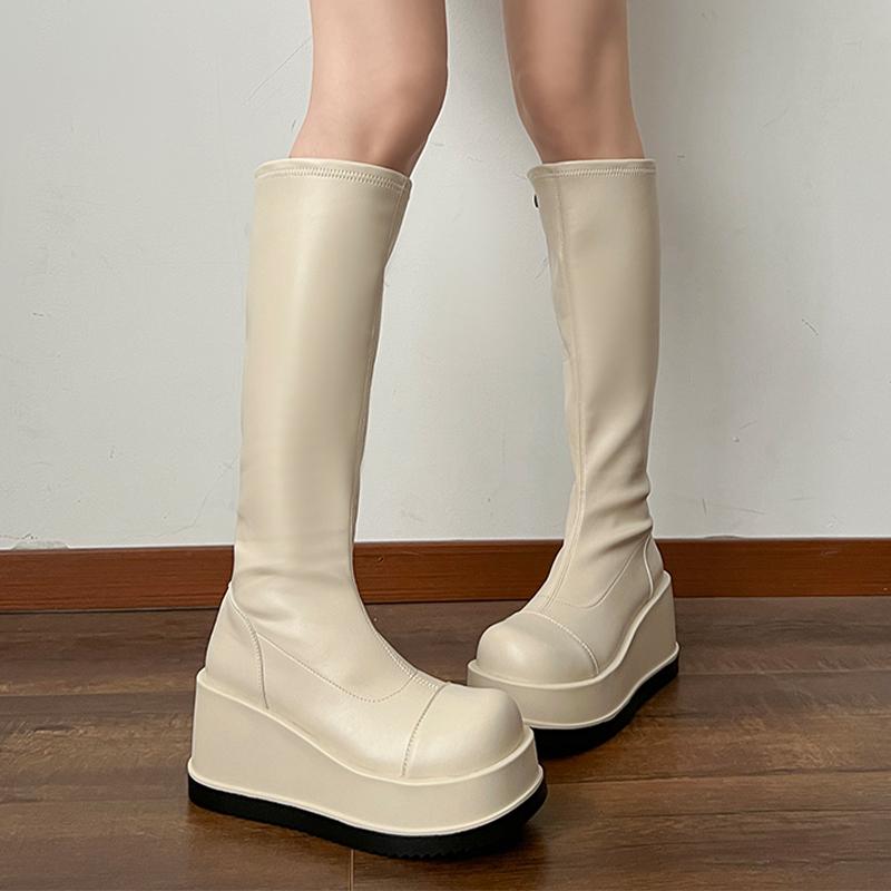 Fashion Platform Women Knee High Boots Wedges Fashion Designer Shoes Dress New Long Boots 2025 Winter Goth Chelsea Botas Women's Boots