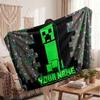 Minecraft Personalized Flannel Blanket, Custom Printed Text Name, Warm Soft Blanket For Couch Bed
