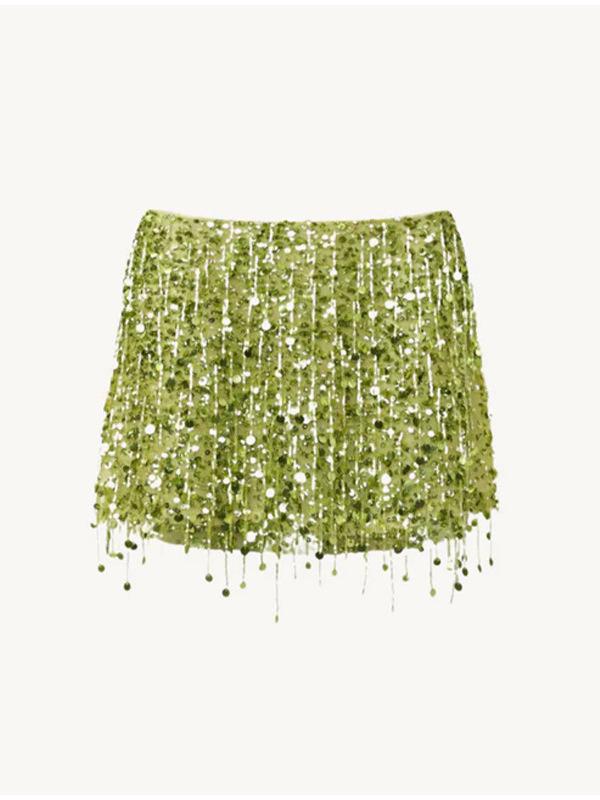 Sexy Fransen Pailletten Crop Top und Rock Set - Damen Sommer 2025 Kollektion