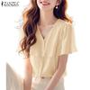 ZANZEA Women Casual V-Neck Loose Summer Short Sleeve Blouse