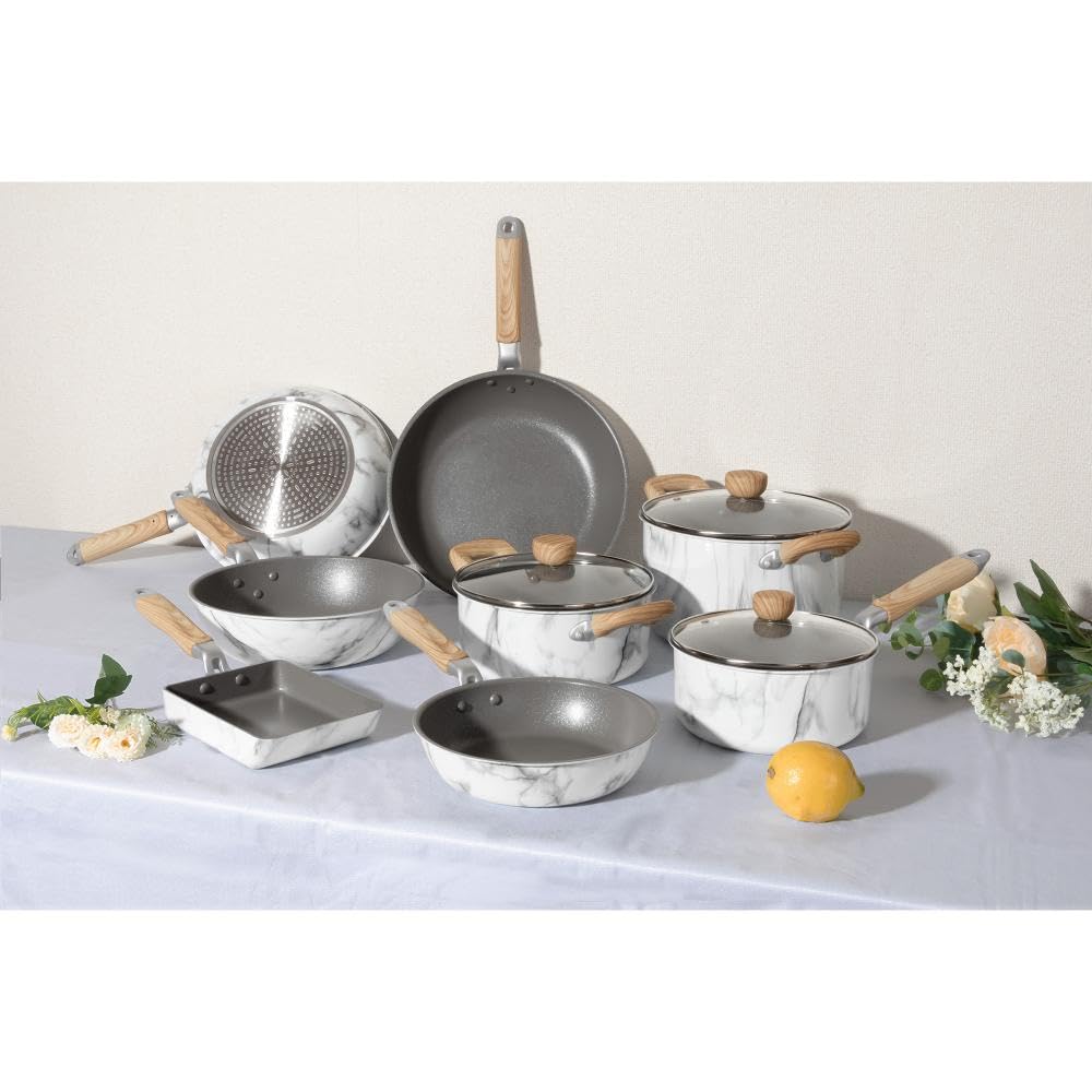 Bestco NX-121 Marble Kitchen Frying Pan, 20cm, White, Marble Pattern, Induction/Gas Stovetop