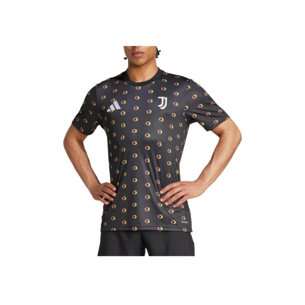 Adidas Juventus Pre-Match Round Neck Polka Dot Printed Brand Logo Embroidery Casual Sports Short Sleeve Football Shirt Men Tops Black IS5789