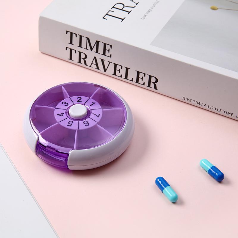 Round 7-Compartment Rotating Travel Pill Organizer