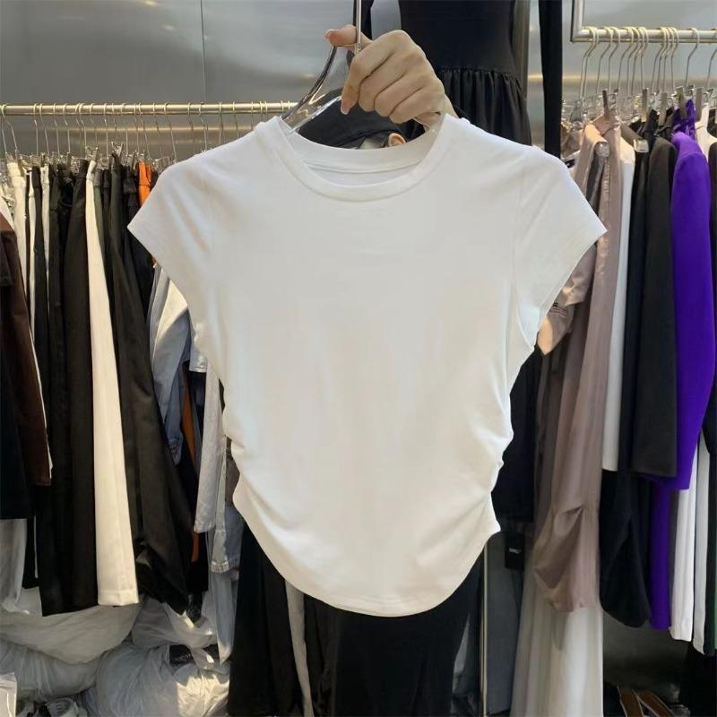 Waist Shirt Short-sleeved Women's Summer New Solid Color Primer Pullover Slim-fitting Short Top Women