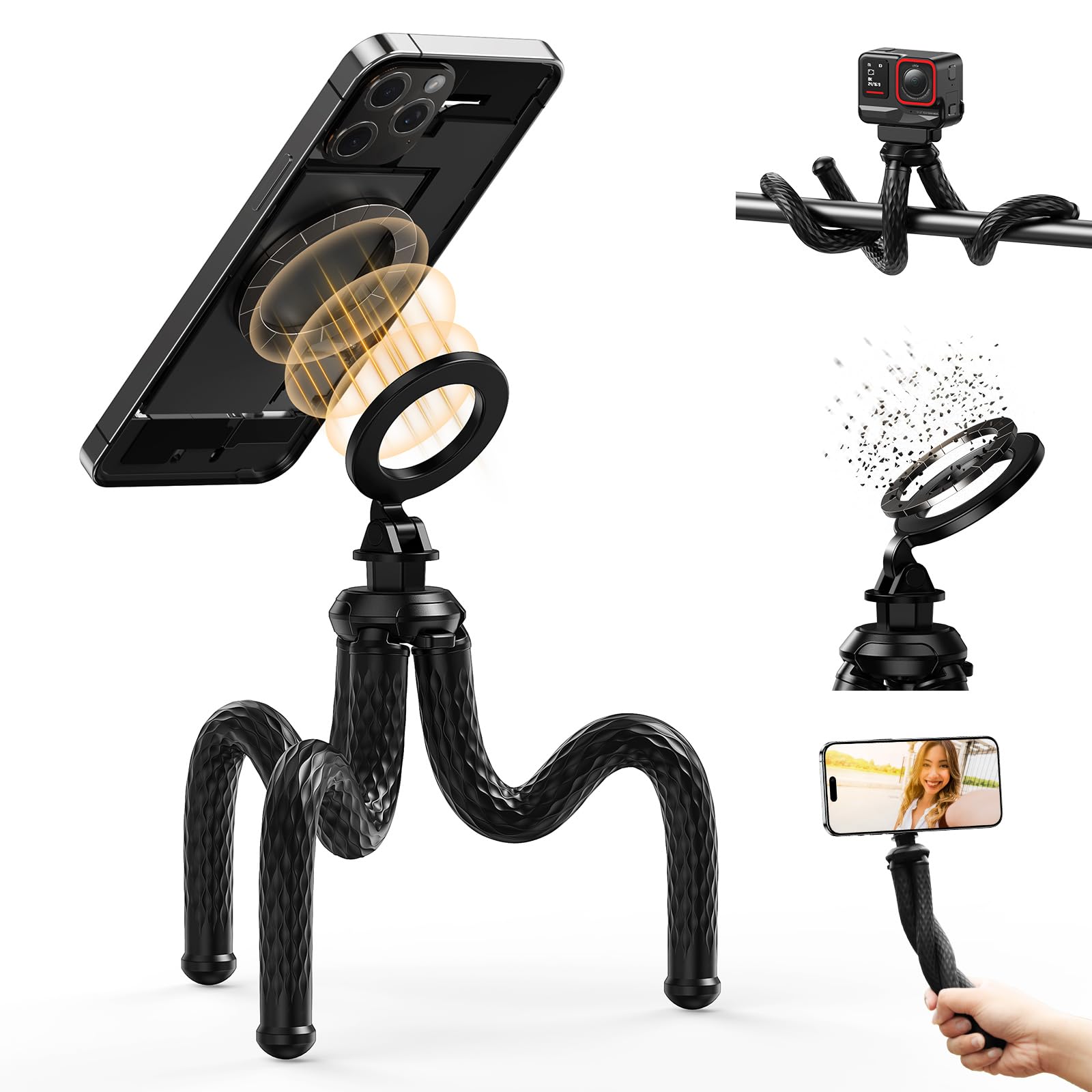 

TELESIN Magnetic Smartphone Tripod Stand Mag Safe Compatible Flexible Smartphone Photography Stand Easy to Carry Mini Mobile Phone Tripod Flexible
