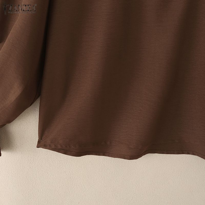 ZANZEA Women Casual Stand Collar Loose Long Sleeve Blouse