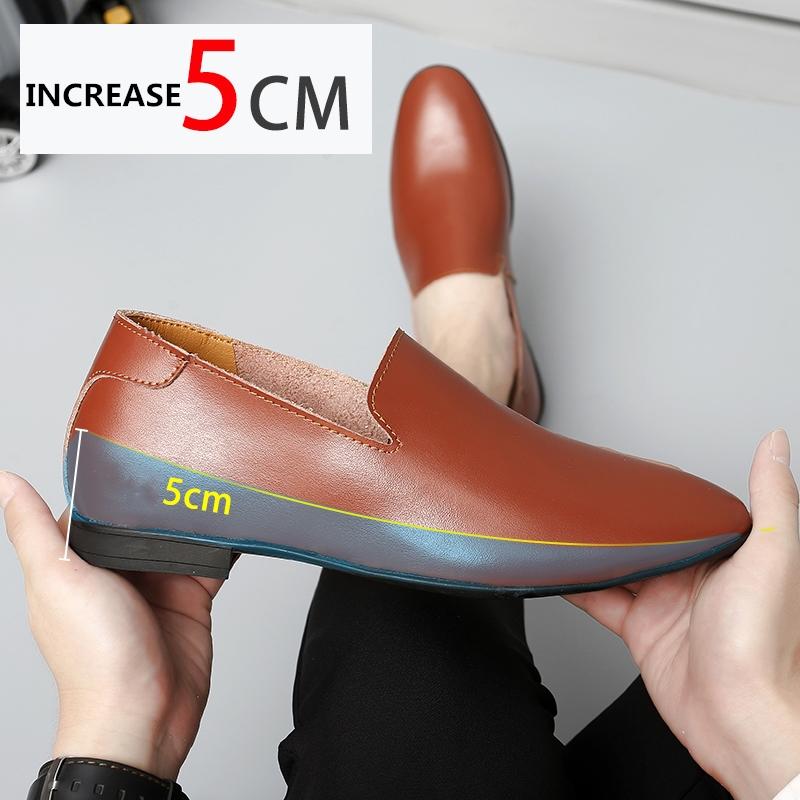 Loafers Men Elevator Shoes Men's Casual Shoes Male Buiness Cow Leather Shoes Height Increase Shoes Insoles 5CM Formal Tall