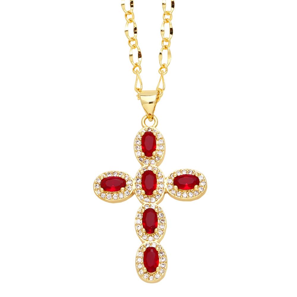 Fashion Personality 1 Piece Necklace Elegant Women's Micro Inlaid Colorful Round Zircon Cross Necklace