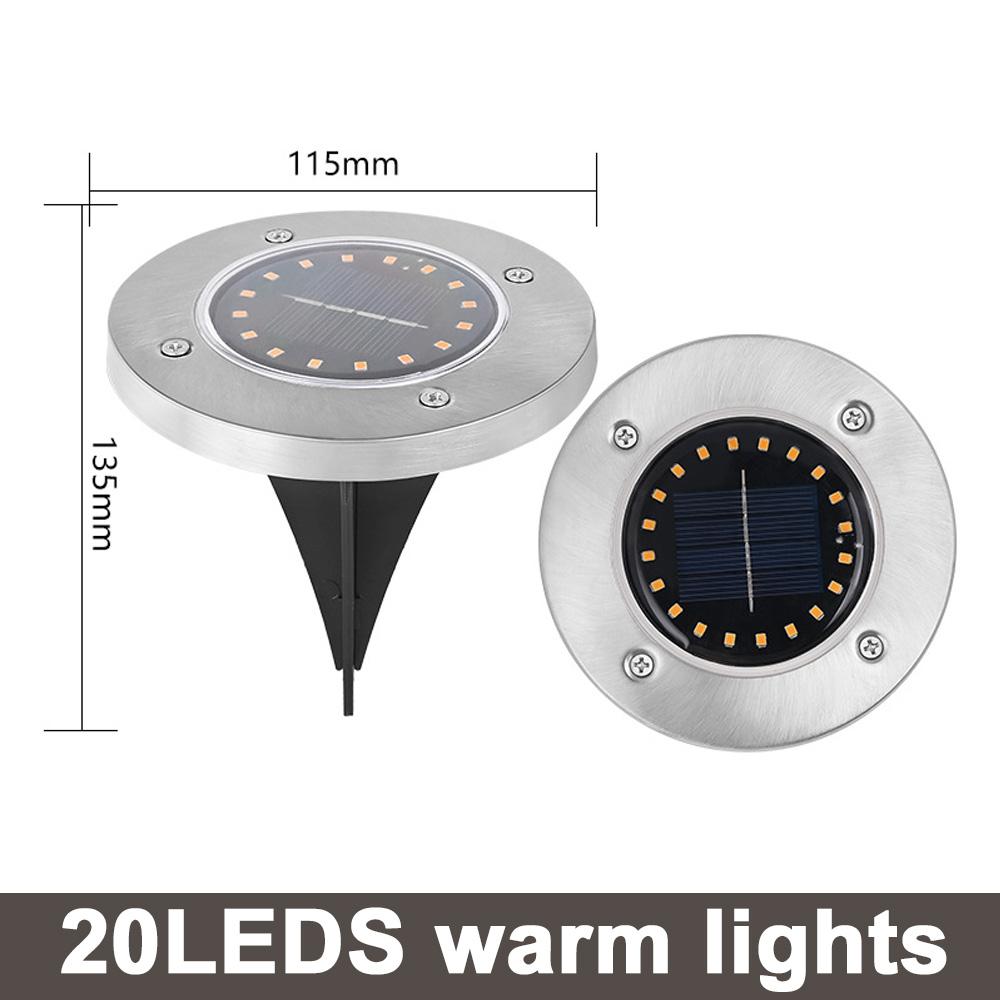 

Солнечный светодиодный напольный светильник 8/20 светодиодов, уличный газонный светильник, водонепроницаемые подземные лампы для украшения газона, сада, террасы, двора 20LED теплый белый