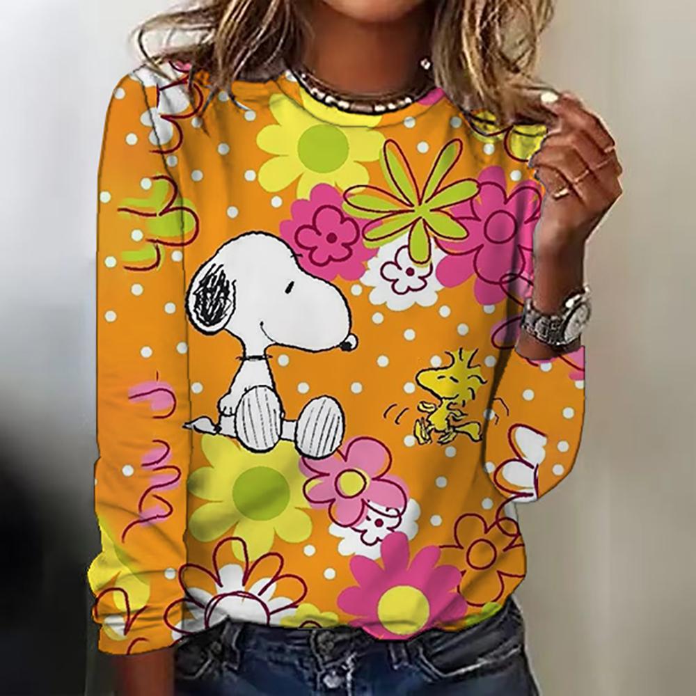 Snoopy Anime Collaboration 2025 Autumn New Women's Long-Sleeve T-Shirt Loose Round-Neck Top