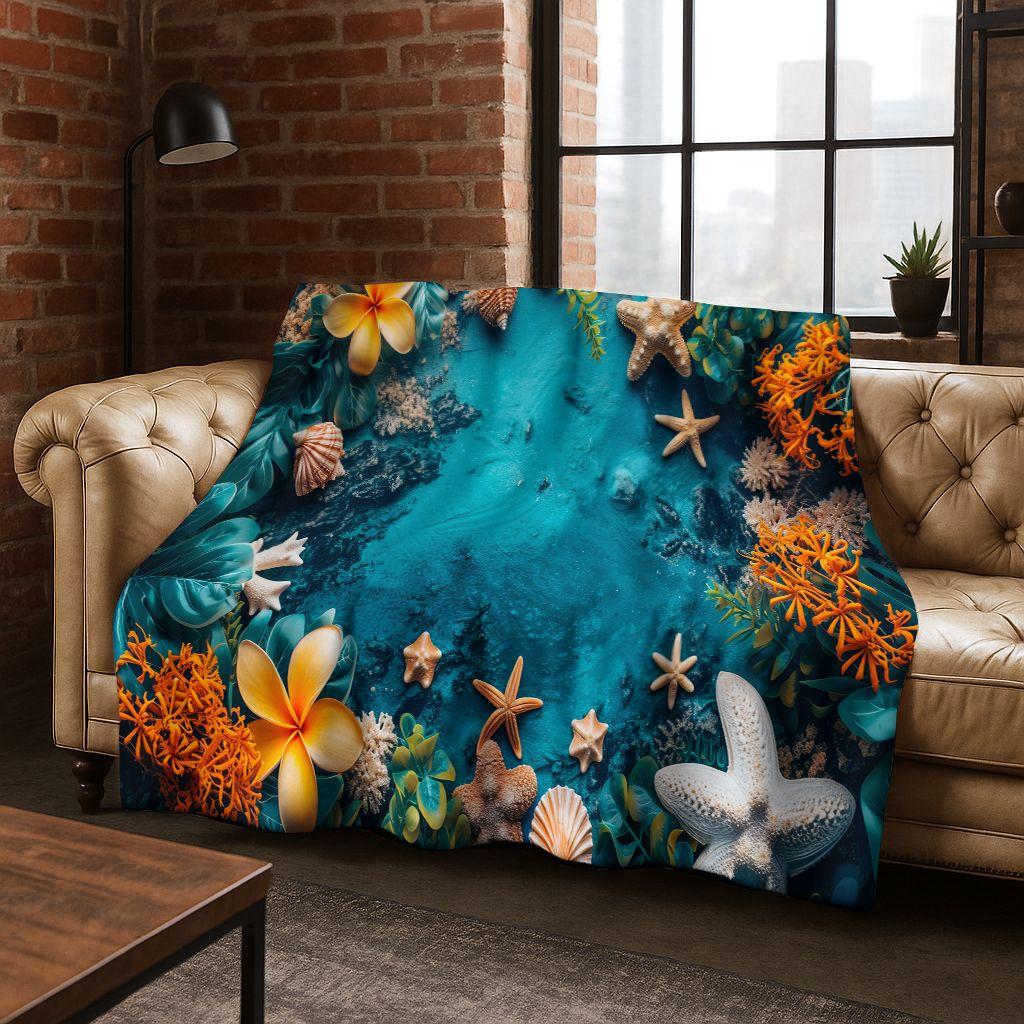Traum Seestern Muschel Tropischer Strand Seestern Kunst Flanell Decke, Gemütliche Weiche Überwurfdecke für Zuhause Schlafzimmer Bett Sofa Abdeckung Geschenk