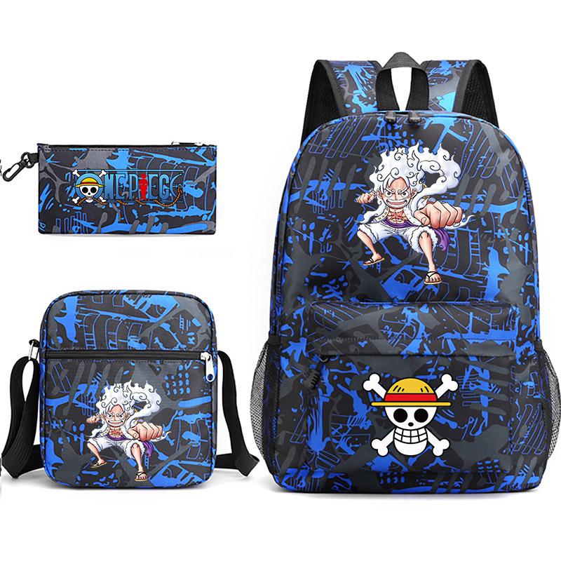 One Piece themed printed backpack + shoulder bag + pencil case three-piece student backpack set 0083