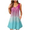 Women's Tank Dress Summer Pleated  Dress Cute Sleeveless Flowy Beach Tunic Tank Dress Button V Neck Dress