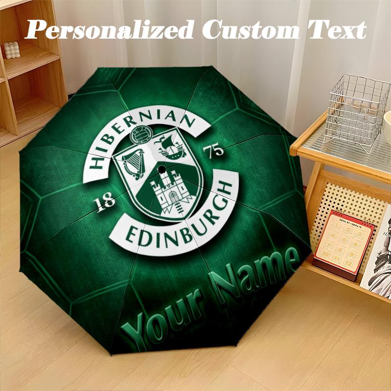 8 Rib Auto Folding Umbrella Hibernian FC Print Custom Name Text Portable Rain Gear
