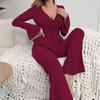 2026 Velvet V-neck Women's Pajamas Set - Long Sleeve Top and Pants, Wearable Outdoors, European and American Style.