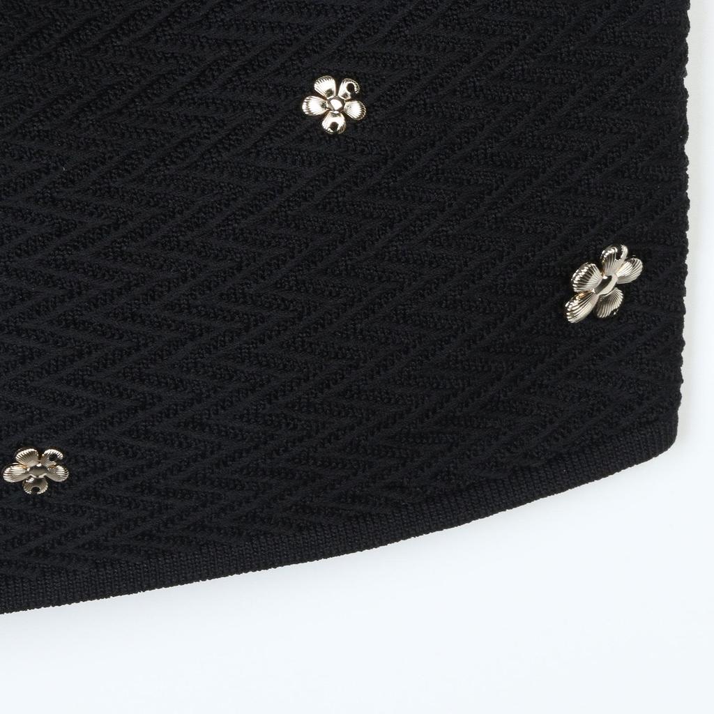 S Family Spring/Summer Sequin Buckle One-Shoulder Knitted Camisole & Black Midi Skirt Set for Women