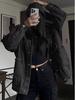 Women's Retro Black Hooded Denim Jacket - Early Spring Fashion for Europe