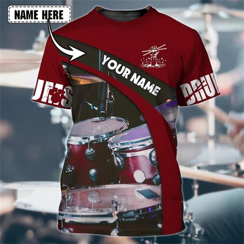 Custom Name Fashion Drum Set Graphic T Shirts Men Women Summer Casual Short Sleeve 3D Printed T-shirts Unisex Oversized Tees