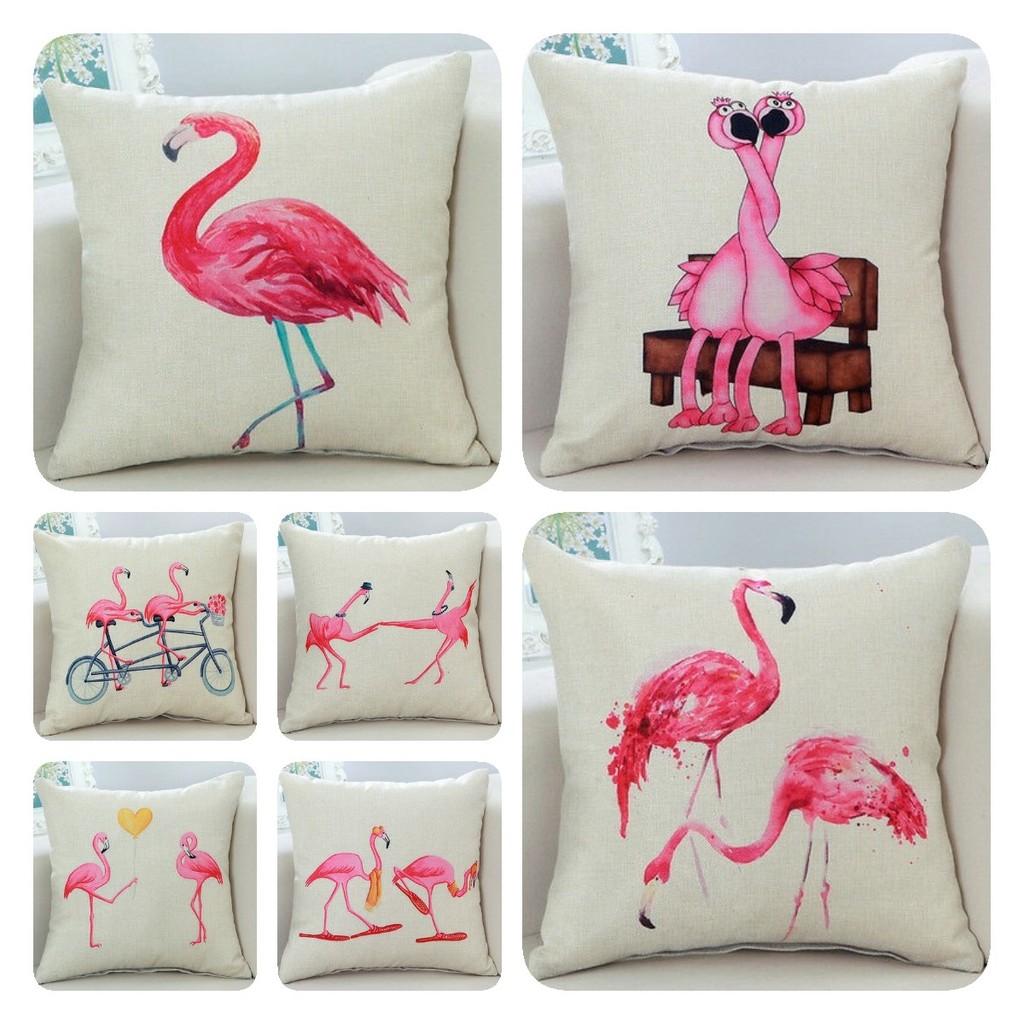 Adorable New Ins Flamingo Cartoon Soft Linen Throw Pillow For Cozy Sofa Decor