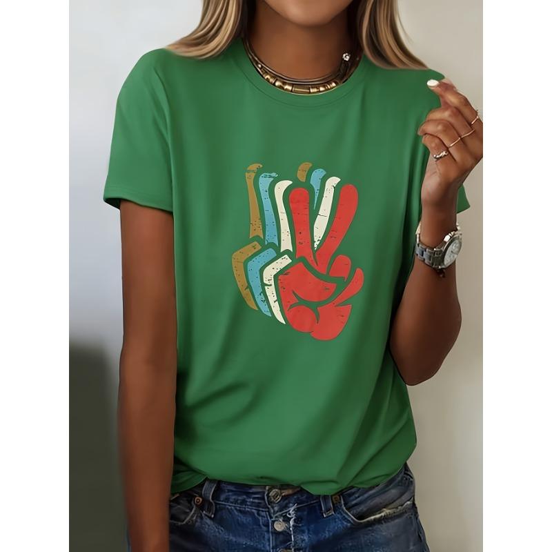 Spring and summer women's clothing, fashionable printed T-shirts, casual short-sleeved crew neck tops