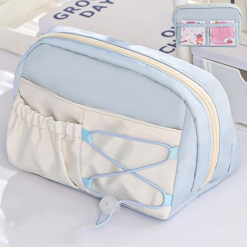 

1 Piece Korean Fashion Pencil Case for Student Simplicity Solid Color Sweet Pencil Pouch Large Capacity Stationery Storage Bag синий