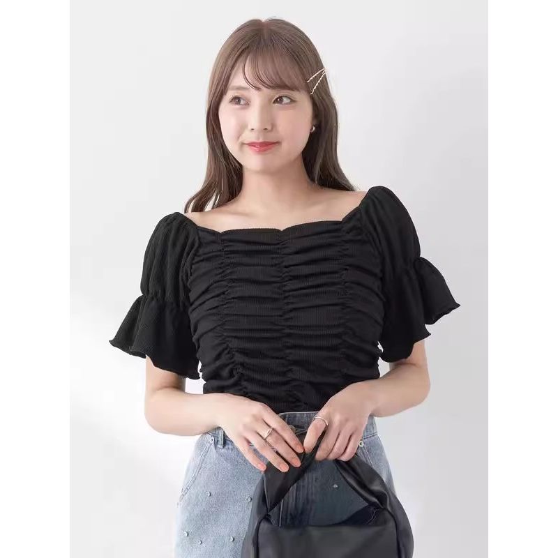 

Japanese Single 4 Colors Summer 2024 New Arrival Sweet Slim Fit T-shirt Shory Style Shirt Female Japanese Style Fresh Peplum Top Black F